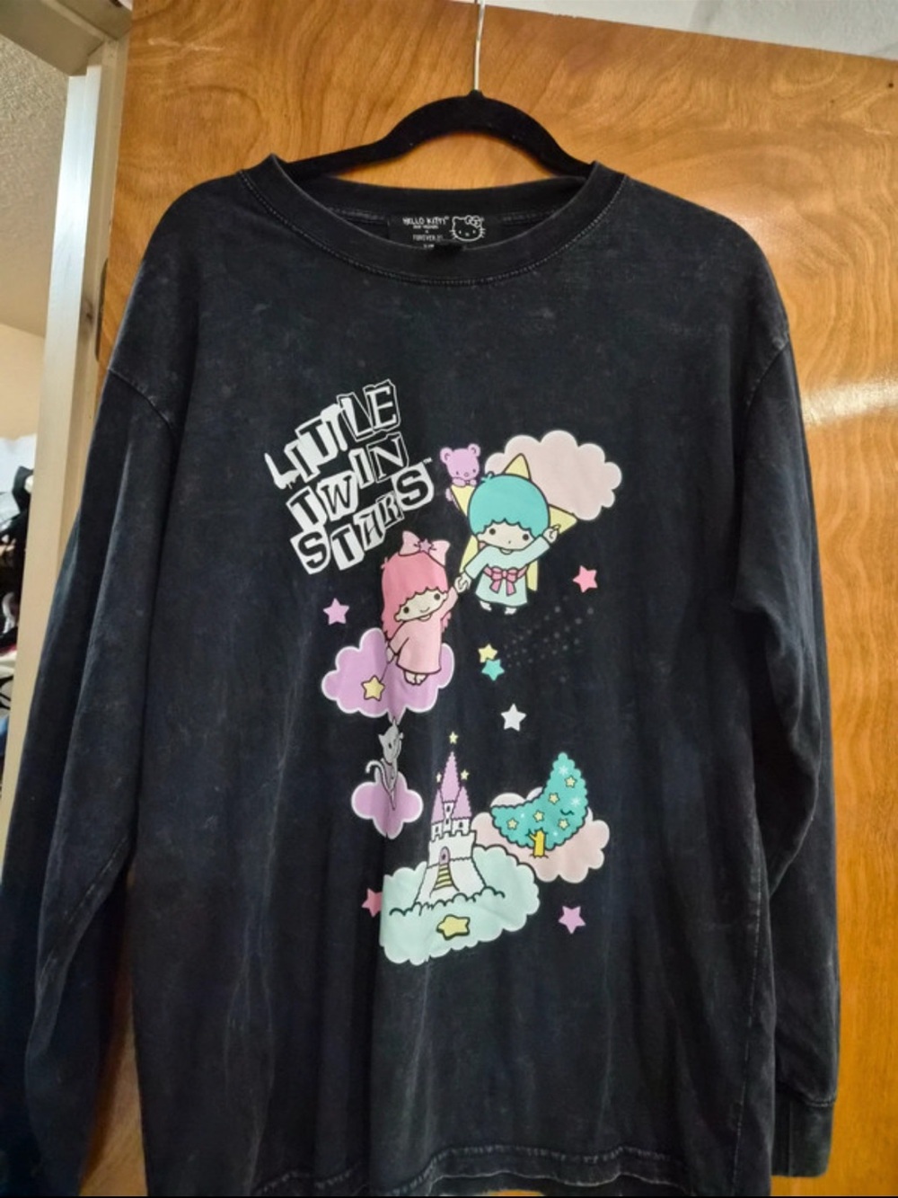 Hello Kitty Little Twin Stars Black Graphic Long-Sleeve Tee